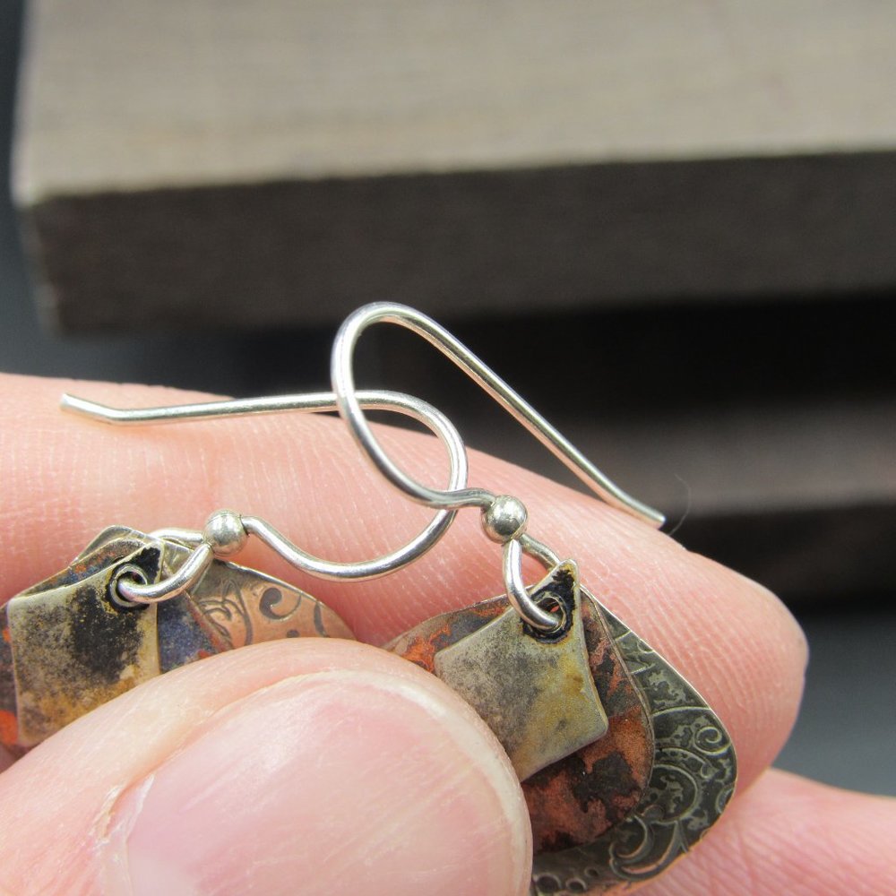 Sterling Silver Triple Shape Rustic Pattern Earri… - image 3
